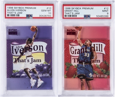 1998-99 SkyBox Premium "Thats Jam" PSA Graded Allen Iverson & Grant Hill Card Pair (2) - Iverson PSA GEM MT 10!